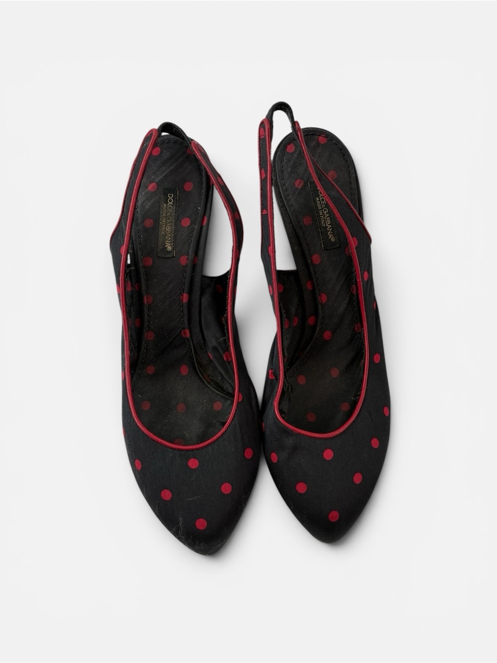 Dolce & Gabbana Black Flats with Red Polka Dot Trim